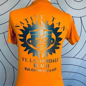 VNTG 80s T-Shirt w/ Blue Ombre Fort Lauderdale Beach Native Tan, Women's Sm/M